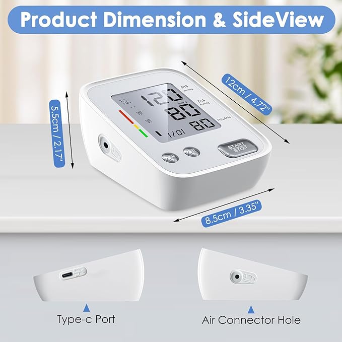 Blood Pressure Monitors for Home Use, Upper Arm Blood Pressure Monitor with Adjustable 9-17" Bp Cuff, 2x99 Memory, High BP Machine with USB Cable and Carrying Bag