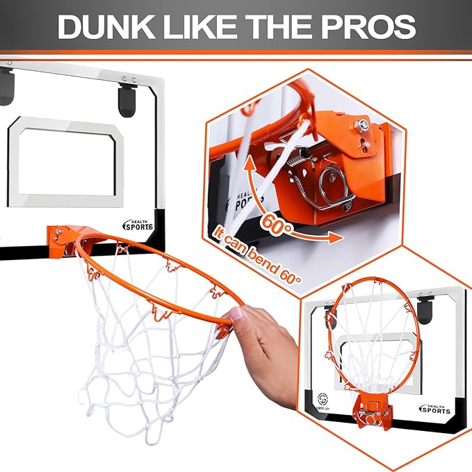 Pro Room Basketball Hoop Over The Door - Wall Mounted Basketball Hoop Set with Complete Accessories - Indoor Basketball Hoop for Kids & Adults