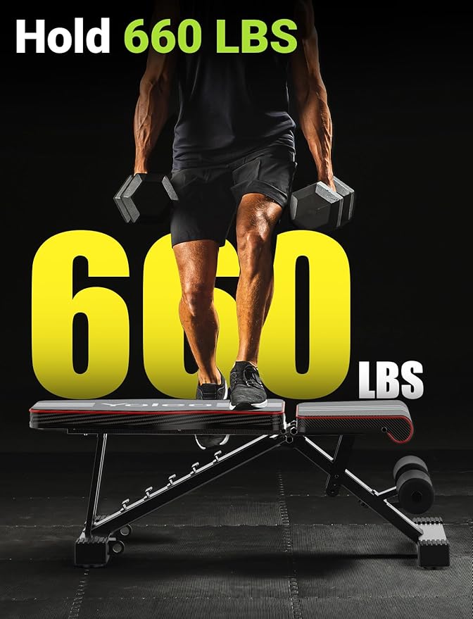 Yoleo Adjustable Weight Bench for Full Body Workout, Foldable Bench Press Bench of Home Gym Strength Training, Incline Decline Flat Utility Workout Bench with Quick Folding& Fast Adjustment