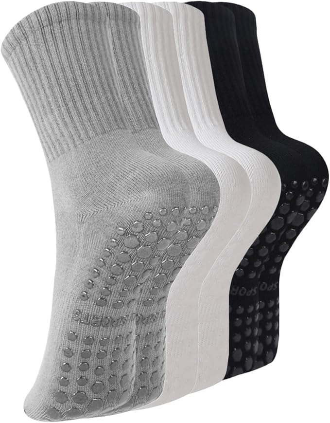 BONANGEL Pilates Socks with Grips for Women, 3 Pairs Womens Grippy Yoga Ballet Barre Hospital Gym Athletic Socks