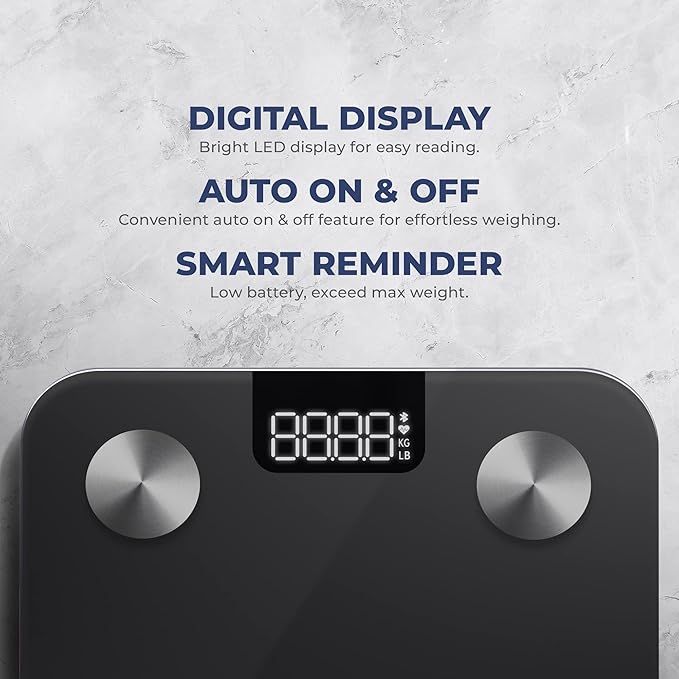 Sunny Health & Fitness 20 Metric Advanced Body Fat Composition BMI Scale with Health Tracker & Analyzer App - Smart Bathroom Scale for Body Weight, Metabolic Age, BMR, Fat Mass and More – SF-WS022063