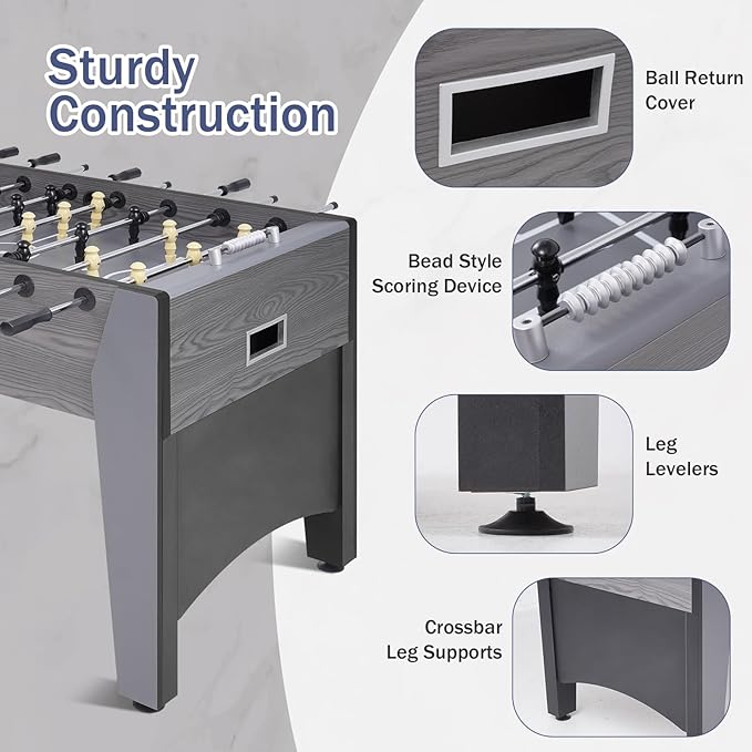 54" Foosball Table for Adults & Kids - Competition Size Soccer Game Table with 2 Balls, Leg Levelers - Heavy Duty Arcade Table Set for Game Room Family Home Indoor Outdoor Party