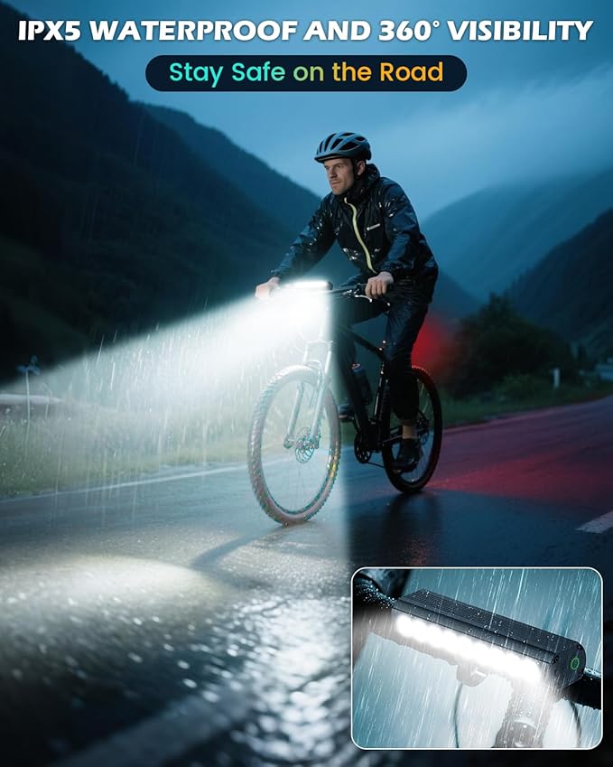 Super Bright Bike Lights for Night Riding- USB Rechargeable Bicycle Headlights, IPX5 Waterproof Bike Headlight and Taillight, Bicycle Light Set for Adult Kid Mountain Road Commuter Cycling