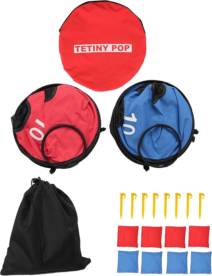 Pop up Cornhole Sets for Backyard Portable Collapsible Cornhole Game with 8 Bean Bags Lightweight Carrybag and 8 Stakes Easy go Anywhere for Travel and Family Game