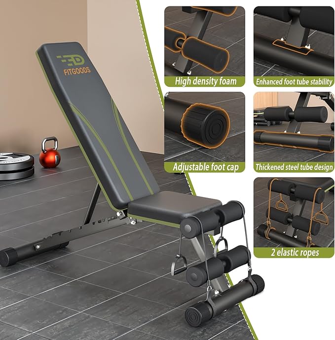 Adjustable Weight Bench for Home Gym, Foldable 700LBS Workout Bench with 9 Backrests, Multi-Purpose Bench Press for Incline Decline Flat with Fast Adjustment (2 resistance bands)