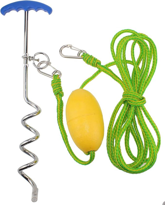 MOOCY Screw Anchor System for Small Boats, PWC, Kayak,Canoes,Paddle Boards (SUP)| Sand Spike - Includes 16-Foot Anchor Line, Float and Clip