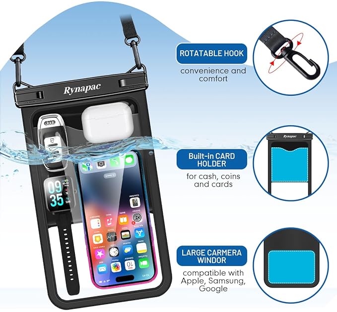 2 Pack Waterproof Phone Pouch - 10in Waterproof Phone Case with Lanyard, IPX8 Cell Phone Dry Bag Beach Cruise Ship Essentials for iPhone 16 15 14 Pro Max, Galaxy S25 S24 Ultra