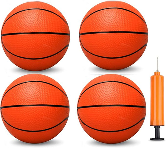 6 INCH PVC Mini Basketball Toys for Indoor Over Door Hoops, Soft 6" Small Balls Rubber for Pool, Beach, Yard, Lawn, Outdoor, Classroom, Little Playgound Ball for Kids Boys Girls (4PCS with Air Pump)