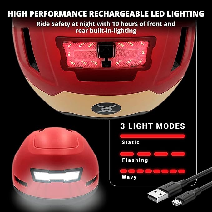 Bike Helmet with LED Lights - Urban Bicycle Helmet for Adults, Men & Women - CPSC & NTA-8776 Dual Certified - Class 3 E-Bikes, Scooters, Onewheel, Commuter, Mountain