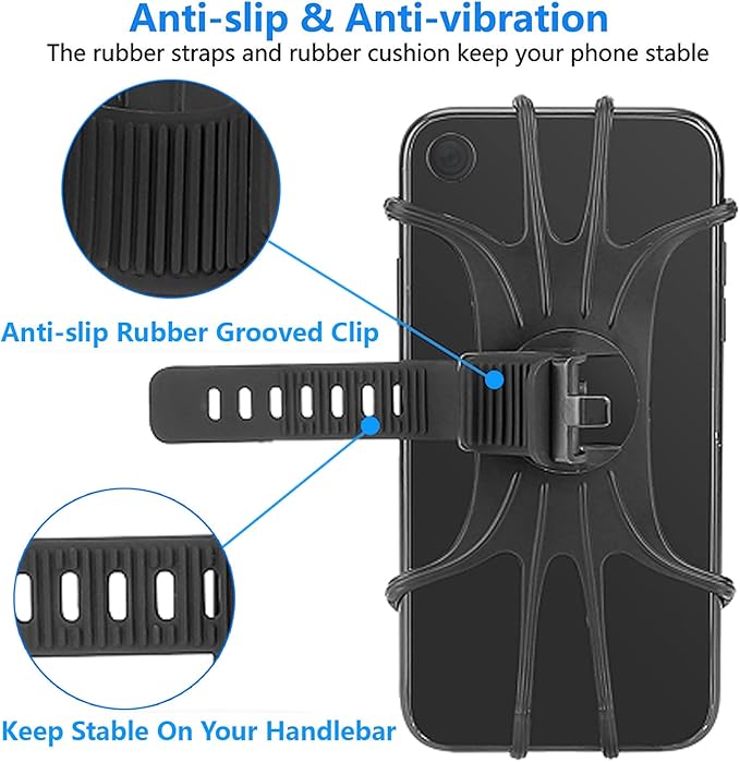 2 Pack Universal Bike Phone Mounts, 360 Rotation Silicone Holders for iPhone and Samsung, Compatible with 4.7-6.8 Inches Phones, Easy Installation