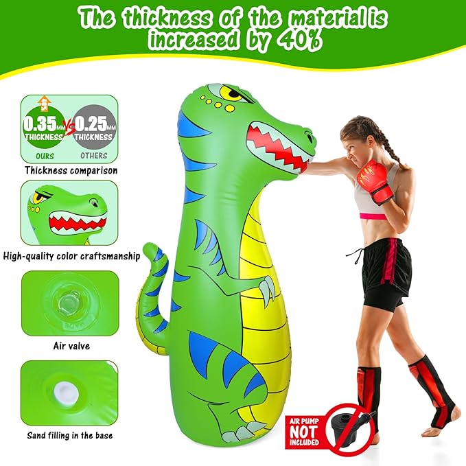 Punching Bag for Kids 47" Inflatable Dinosaur Bop Bag with Thicker Material Instant Bounce Back with Boxing Gloves Karate Kickboxing Taekwondo Kids Gift for Age 3-9 Girls & Boys