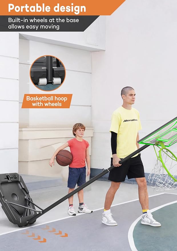 Aimking Basketball Hoop Outdoor 3.3-10FT 5s-Rapid-Adjustable, 40/44 inch Shatterproof Backboard & Enlarged Base, Portable Basketball Hoop & Goal for Kids/Adults/Families in Poolside/Backyard/Indoor