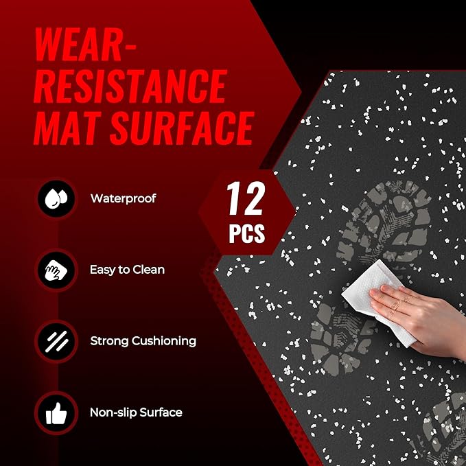 SUPERJARE 0.79'' Extra-Thick Exercise Equipment Mats, 12 Pcs 48 Sq Ft Rubber Top Floor Tiles with High Density EVA Foam, Interlocking Gym Flooring for Home Gym, Workout Mat, Black/Grey