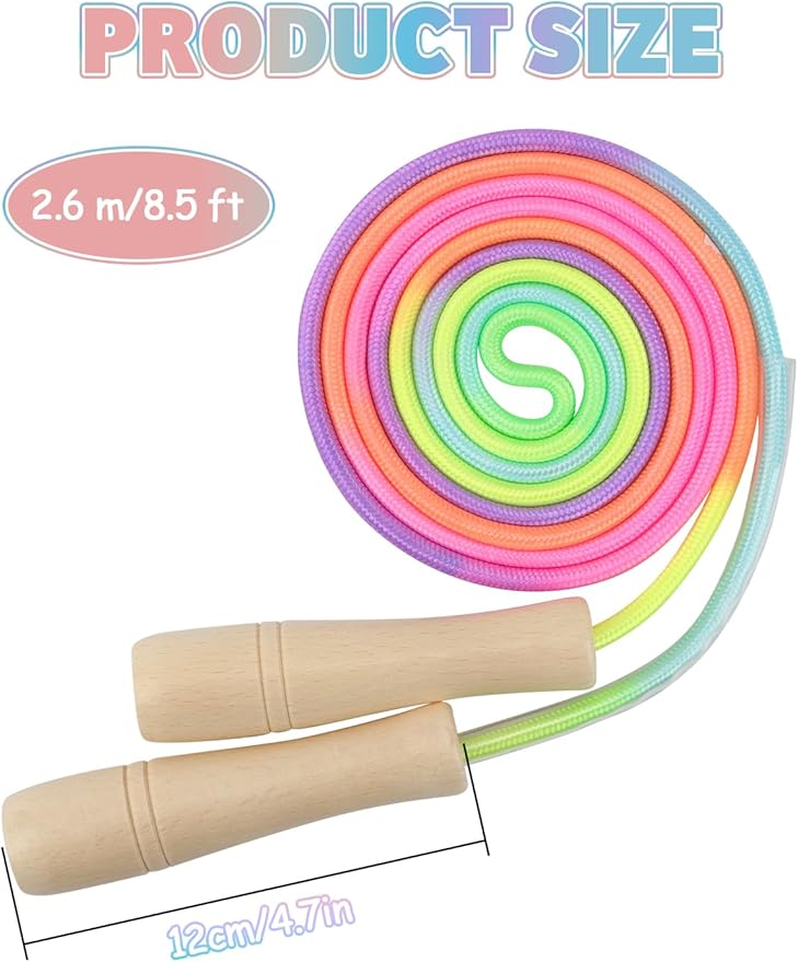Jump Rope for Kids, Lorvain Adjustable Skipping Rope, Kids Jump Ropes with Wooden Handle for Girls Boys, Weighted Jumping Ropes for Fitness Workout Exercise Outdoor Fun Activity