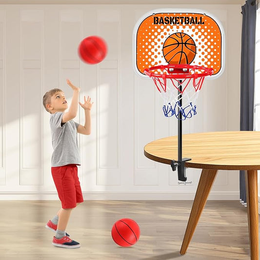 NZQXJXZ Indoor Basketball Hoop, Tabletop Basketball Hoop Set with Clips with Two Balls, Mini Hoops for Desk Table Bed Office Bedroom Basketball Toys for Kids and Adults