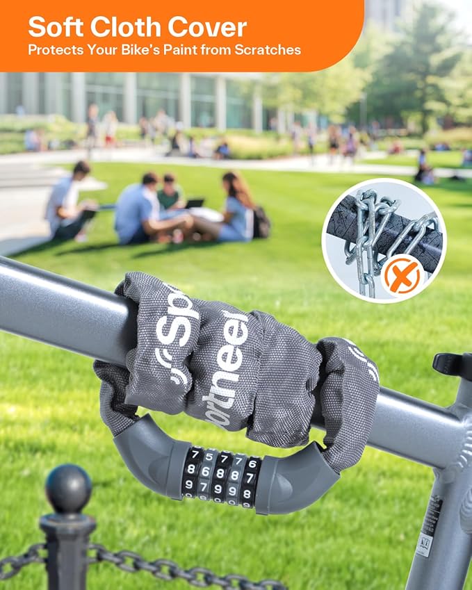 Sportneer Bike Lock: 5 Digit Combination High Security Anti Theft Bike Chain Lock - 3.2/3.6/4ft Heavy Duty Keyless Bicycle Lock for Bike, Motorcycle, Scooter, Door & Gate - 4/6mm Thick, Easy to Use