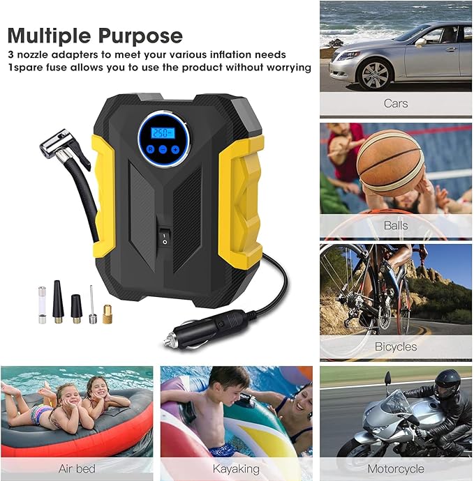 Digital Air Compressor for Car Auto Pump Portable Tire Inflator with LED Light DC 12V