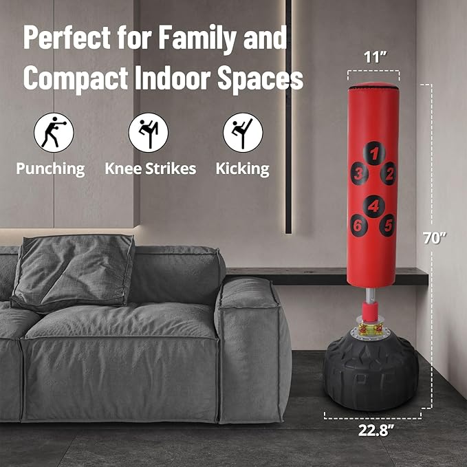 Towallmark Punching Bag with Stand - 70inch, 203lbs Bearing with Large Stable Base, Freestanding Heavy Boxing Bag for Adult Youth, Men Stand Kickboxing Bags