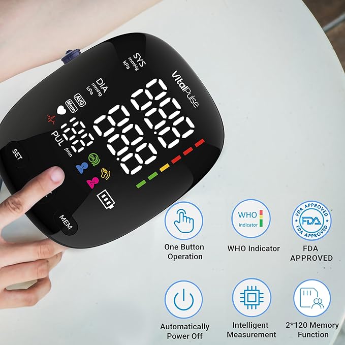 Blood Pressure Monitor - Digital BP Cuff with 8.7” - 16.5” Cuff and 13” - 21” Cuff (Set of 2), 2x120 Reading Memory - Adjustable Blood Pressure Cuff for Upper Arm with Large Backlit Display