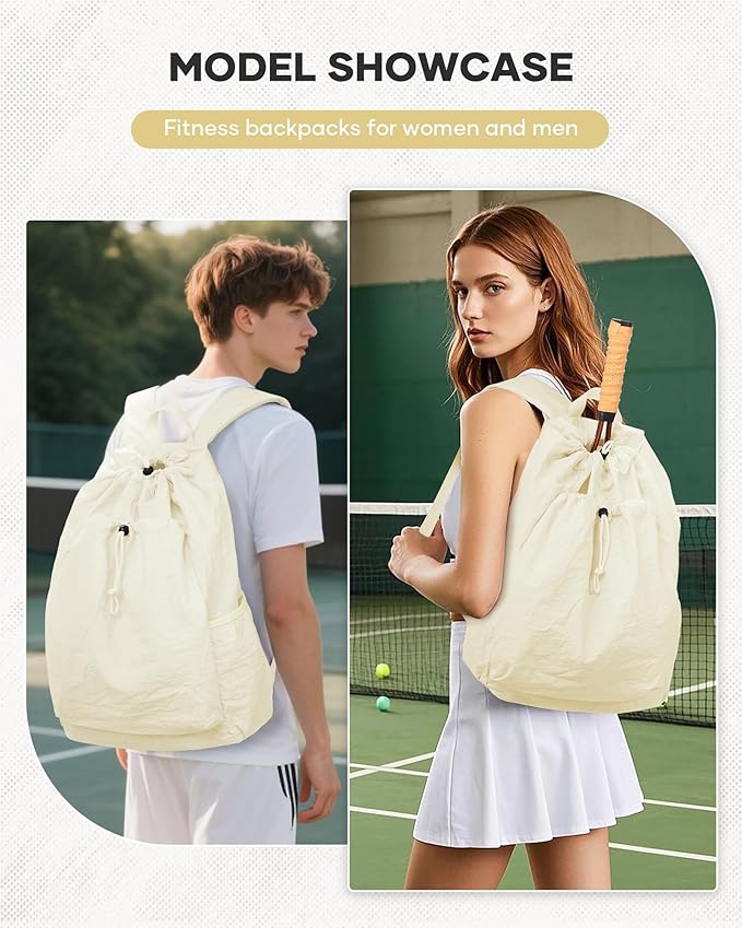 Tennis Racket Bag for Women, Waterproof Tennis Badminton Backpack 2 Racquets, Drawstring Racket Case for Ball Paddles