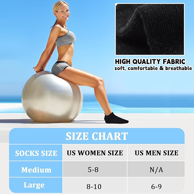 SkiBeaut Grips Non Slip Socks for Women, 4 Pairs Yoga Pilates Anti Skid Woman Hospital Gripper Socks (5-12)