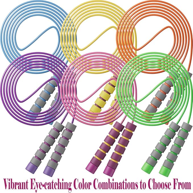 Adjustable Jump Ropes for Kids & Teens - Colorful Skipping Ropes with Soft Foam Handles - Ideal for Outdoor & Indoor Play, Fun Games Activity, Fitness, Exercise, and Party Favors