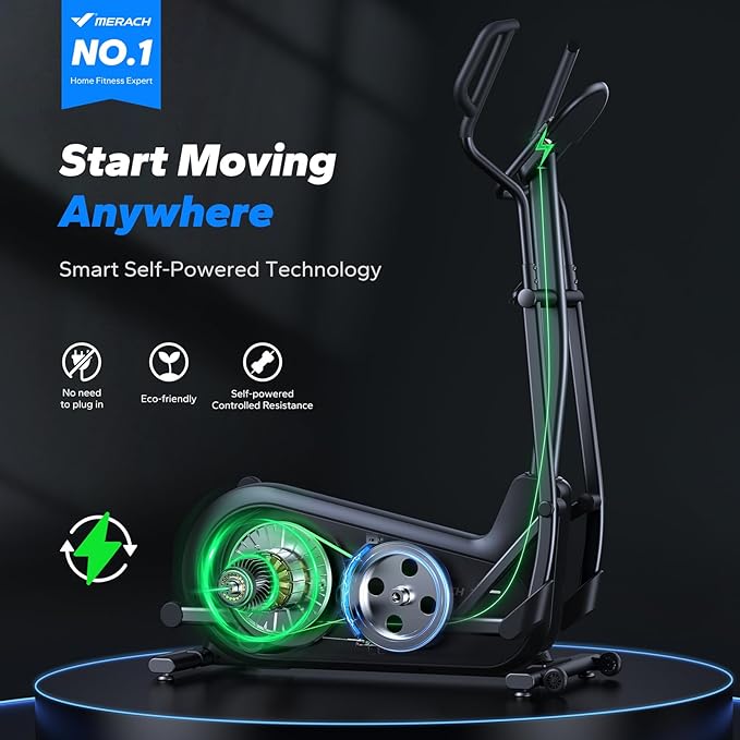 Merach Elliptical Machine, Elliptical Exercise Machine for Home with Hyper-Quiet Magnetic Drive System, Elliptical Training Machines with16.5-19IN Stride, Automatic Resistance, 400lbs Capacity