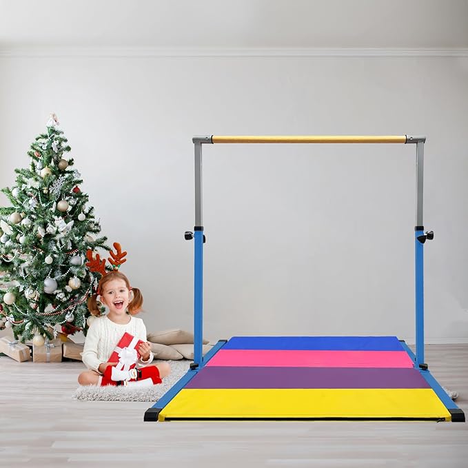 XDEMODA The Latest Model Gymnastics Bar for Kids Ages 3-15 for Home, Anti-Slip, Easy to Assemble, 35” to 55” Adjustable Height Gymnastic Horizontal Bars Equipment
