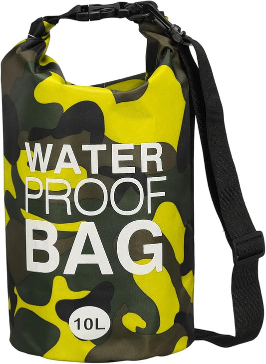 Waterproof Dry Bag, 10L Fit for Women Men Water Proof Bags Lightweight Dry Storage Floating Backpack with Whistle for Travel Boating Kayaking (Yellow Camouflage)
