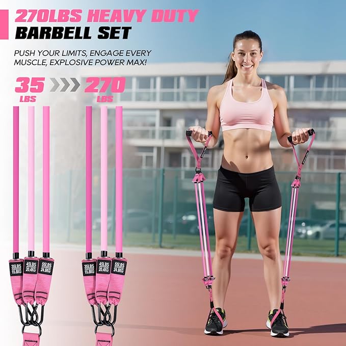 Pilates Bar Kit with Resistance Bands, Heavy Duty Pilates Equipment for Men, Strength Training Bar for Legs, Hip, Back, Arm, Abs, Chest, Shoulders, Portable Home Gym Full Body Workout Equipment
