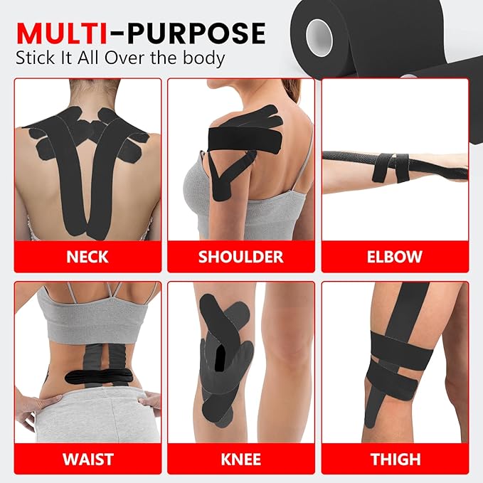 3 Rolls Kinesiology Tape, 4 inch x 14.8 Feet Waterproof Athletic Tape, Uncut Kinetic Tape, Elastic Muscle Tape, Sports Tape, Knee Tape for Exercise and Daily Use - Black