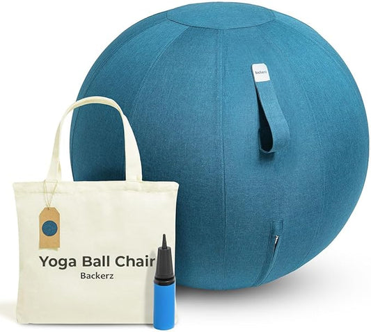 Balance Ball Chair for Office & Home - Ergonomic Exercise Ball for Posture & Back Pain Relief, Yoga Ball Chair - Sitting Ball with Washable Linen Cover