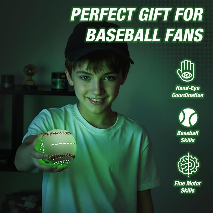 Kids Baseball Glove with Light Up Baseball/LED Rechargeable, 9 Lighting Modes Official Size Leather Weighted Glow Baseballs for Day Night, Sport Toys Games Gifts for Youth Boys