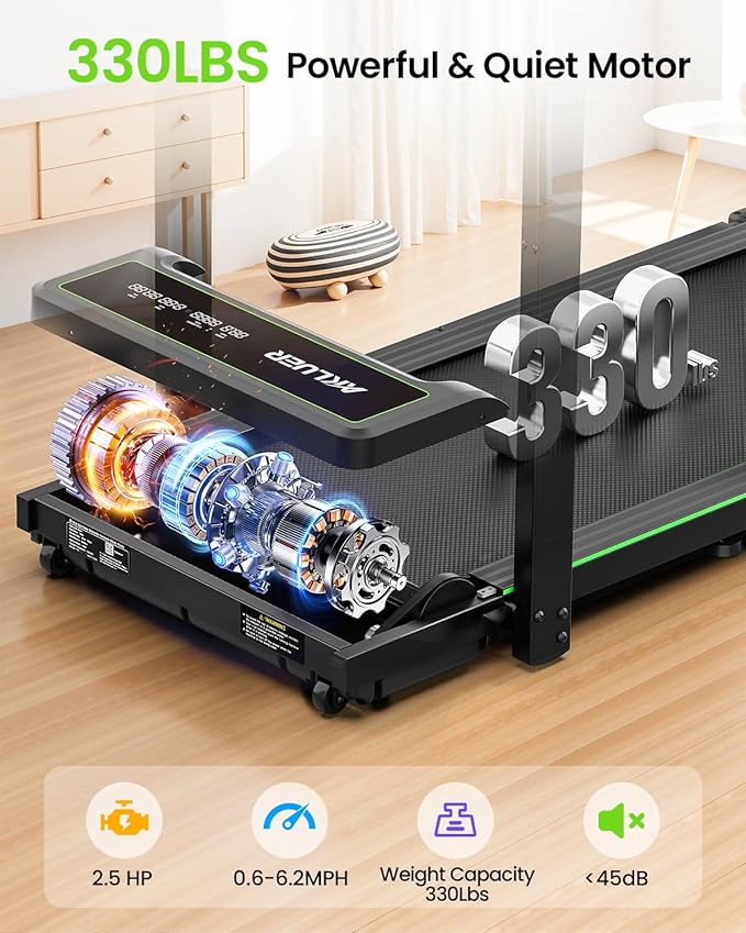 Walking Pad Treadmill, 330lbs Capacity, Compact Walking Pad, 2.5HP Desk Treadmills, 45dB Silent Operation, Foldable Treadmill with Remote Control, for Home Office
