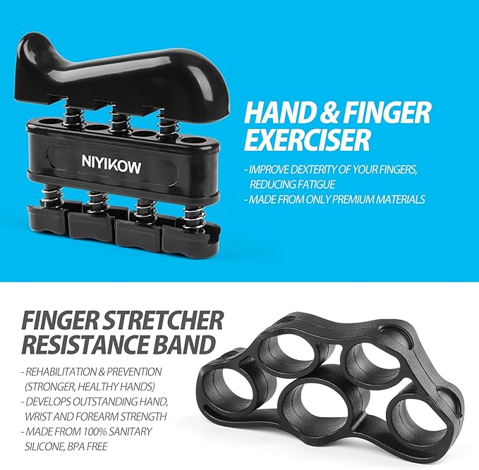 NIYIKOW Grip Strength Trainer Kit With Counter (5 Pack) - Adjustable Hand Strengthener, Counting Strength, Finger Trainer, Exerciser, Ring & Stress Relief Ball With Carry Bag