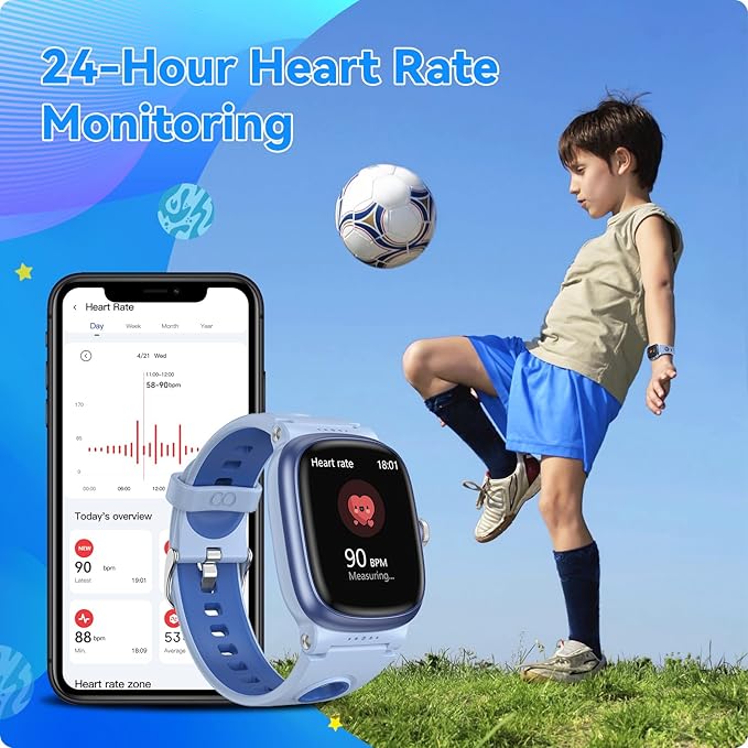 Smart Watch for Kids with Heart Rate Sleep Monitor, Games/Alarm/IP68 Waterproof Smart Watch for Boys Girls, Step Calorie Pedometer Activity Tracker, Kids Fitness Watch Birthday Gifts for Aged 4-16