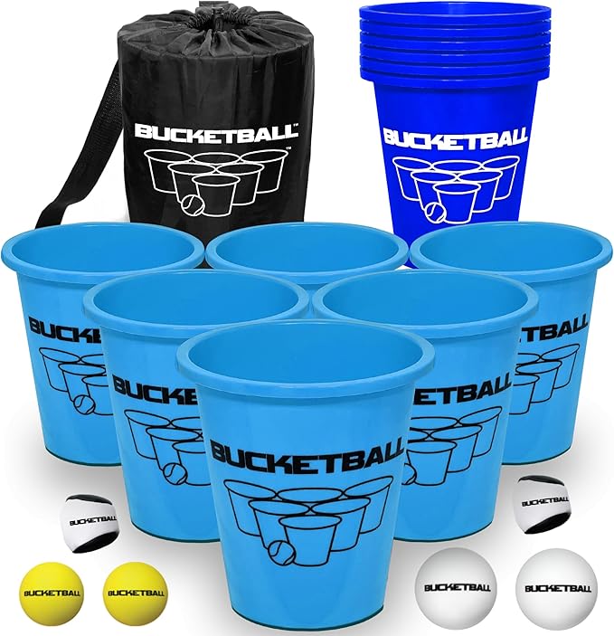 BucketBall | Team Color Edition | Combo Pack (Light Blue/Navy Blue): Original Yard Pong Game: Best Camping, Beach, Lawn, Outdoor, Family, Adult, Tailgate, Jumbo, Giant Game