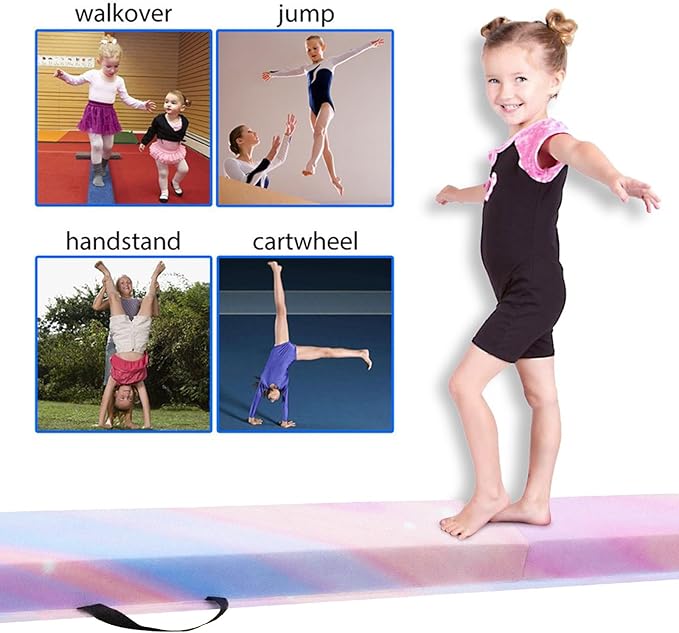 FBSPORT 8ft/6ft Balance Beam: Folding Floor Gymnastics Equipment for Kids Adults,Non Slip Rubber Base, Gymnastics Beam for Training, Practice, Physical Therapy and Professional Home Training