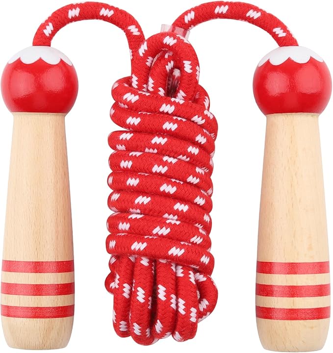 Jump Rope for Kids, Lorvain Adjustable Skipping Rope, Kids Jump Ropes with Wooden Handle for Girls Boys, Weighted Jumping Ropes for Fitness Workout Exercise Outdoor Fun Activity