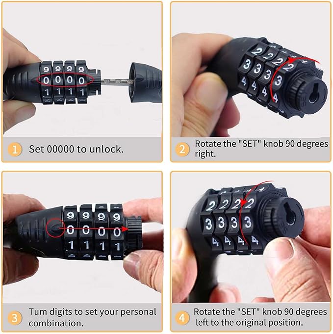 Combination Bike Cable Lock - 4 Digit, 32 inch Long Coiled Security Resettable Cable Lock, Anti-Theft Accessories for Mountain Bike, Road Bike, Electric Bicycle, Scooter