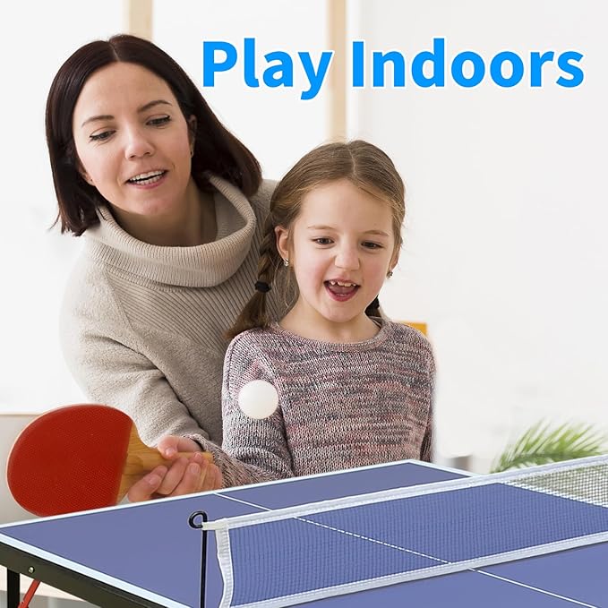 Ping Pong Table Foldable Table Tennis Table with Net, Table Tennis Paddles and Balls, 4.5FT/6FT/9FT MDF Multi-Use Family Game Table for Kid Teenager Adult, Compact & Portable