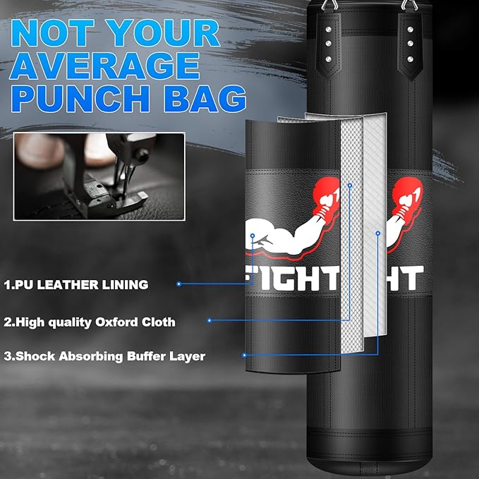 Punching Bag Set for Adults, 4FT Heavy Boxing Bag Set with 12 OZ Boxing Gloves, Suitable for MMA Karate Kickboxing Boxing Muay Thai Training at Home or Gym - Unfilled Heavy Bag