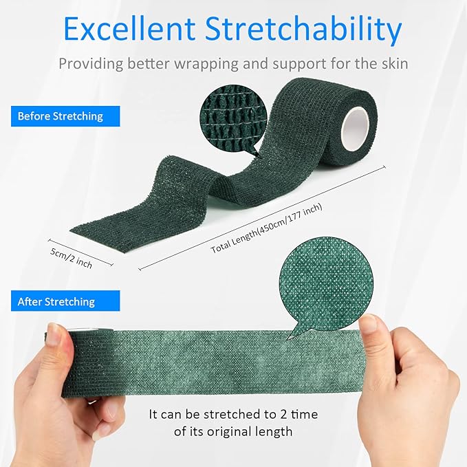 12Pcs 2inch x 5 Yards Self Adhesive Bandage Wrap Elastic Bandage Wrap Self Adherent Cohesive Wrap Bandages for Wrist Ankle Vet Tape for Dog Athletic Swelling Sprain Tape Grip Cover (Army Green)