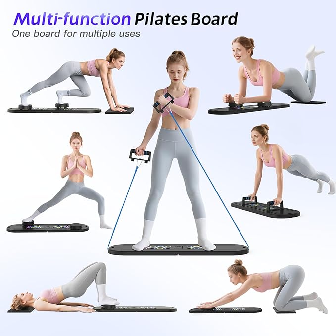 Pilates Board Pilates Reformer Set for Women, 4 in 1 Foldable Pilates Equipment with Timer, Portable Pilates Machine for Home Workout, Fitness, Exercise, Ab, Core