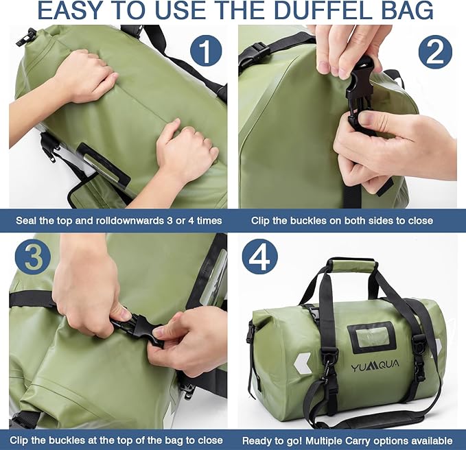Waterproof Duffel Bag, Large Duffle Bag for Travel Heavy Duty Dry Bag with Durable Strap & Handle for Outdoor Motorcycle Boating Rafting Kayaking Paddleboarding