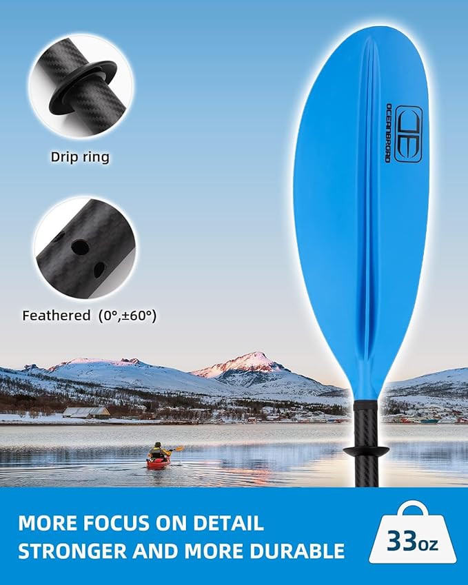 OCEANBROAD Carbon Fiber Kayak Paddle 90.5in/230cm, 86in/218cm for Adults Kayaking Boating Canoeing Oar with Paddle Leash