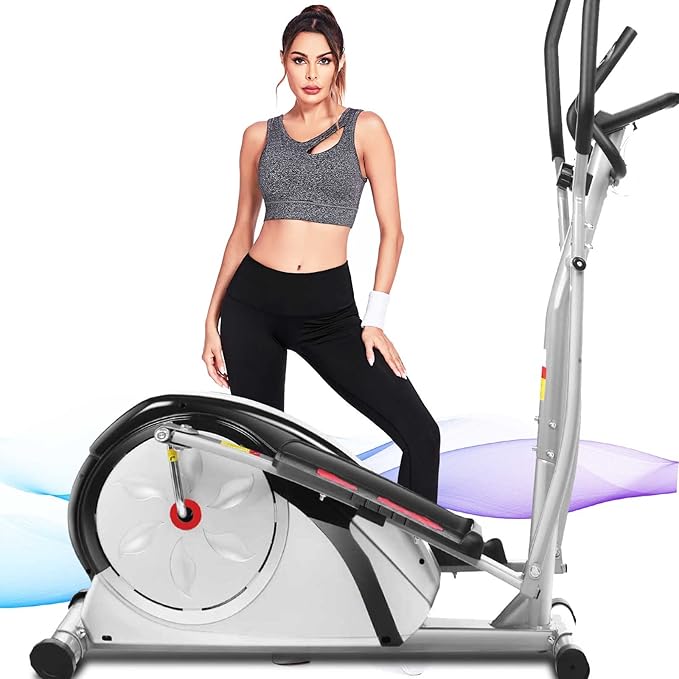 ANCHEER Elliptical Exercise Machine, Ultra-Silent Magnetic Elliptical Training Machines for Home Gym, 8 Resistance Levels Control with Pulse Rate Grips, LCD Monitor Max Capacity 380Lbs