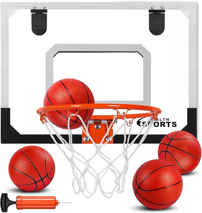 Mini Basketball Hoop Indoor with Scorer and Batteries, Indoor Basketball Hoop Over The Door with Colorful LED Lighting, Toy Basketball Set for Boys Girls Age 3 4 5 6 7 8