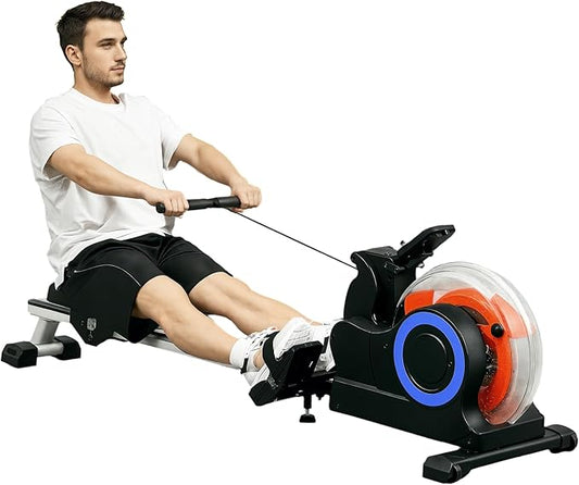 Soozier Water Rowing Machine for Home, Foldable Rower Machine with Adjustable Resistance, Wheels, LCD Monitor and Tablet Holder, 264lbs Weight Capacity