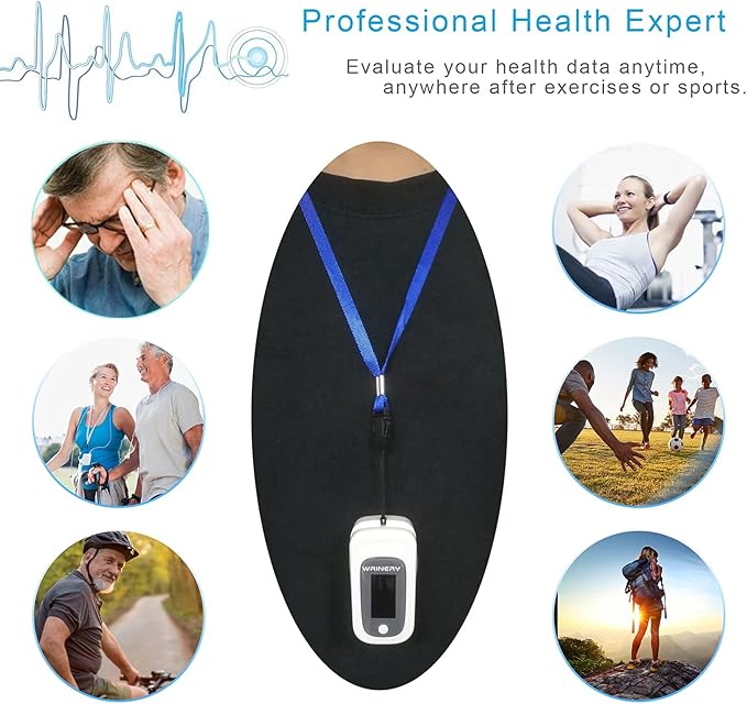 WRINERY Fingertip Pulse Oximeter, Oxygen Saturation Monitor, O2 Saturation Monitor, OLED Portable Oximetry with Batteries, Lanyard (Gray-White)